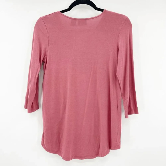 Rachel Zoe Henley Top Women's Size S Pink‎ 3/4 Sleeve Casual Curved Hem - Picture 2 of 4
